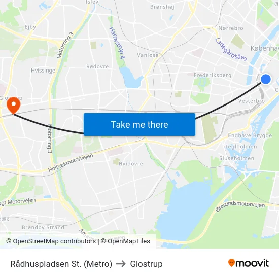 Rådhuspladsen St. (Metro) to Glostrup map