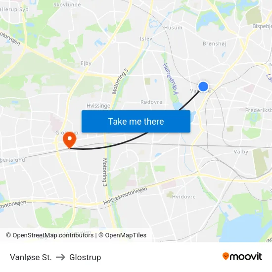 Vanløse St. to Glostrup map