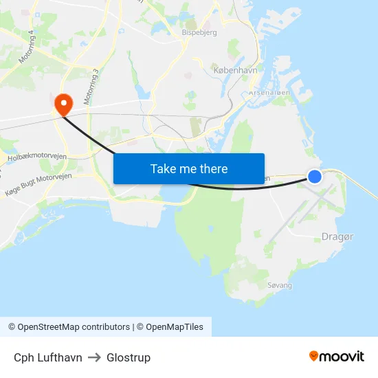 Cph Lufthavn to Glostrup map