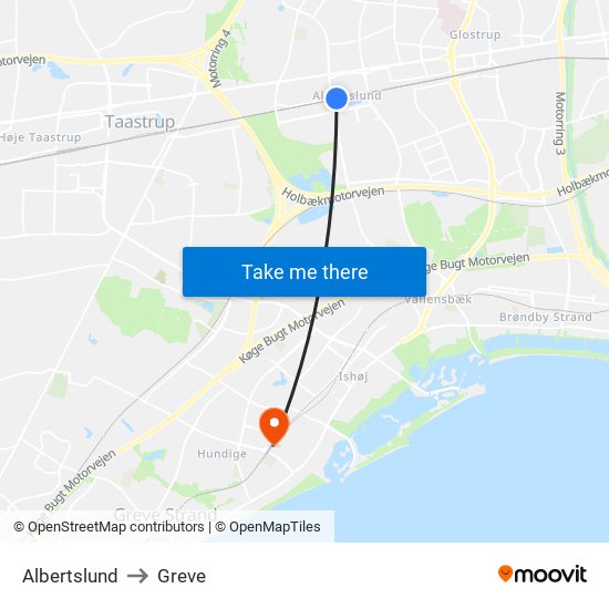 Albertslund to Greve map