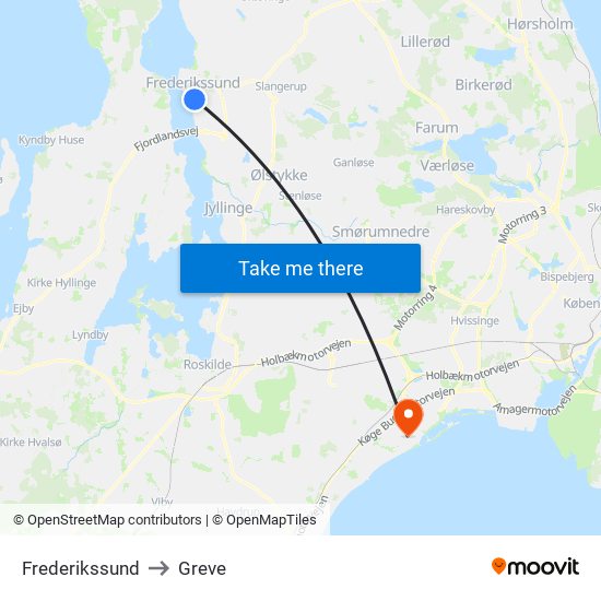 Frederikssund to Greve map