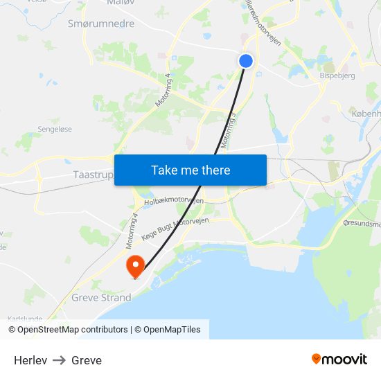 Herlev to Greve map