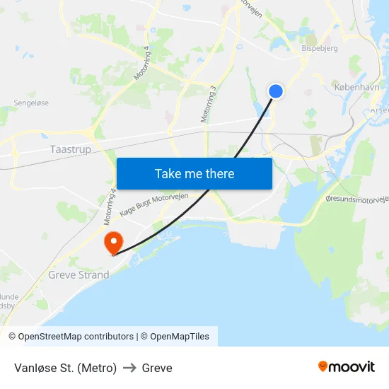 Vanløse St. (Metro) to Greve map