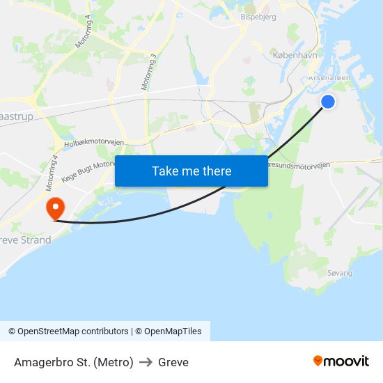 Amagerbro St. (Metro) to Greve map