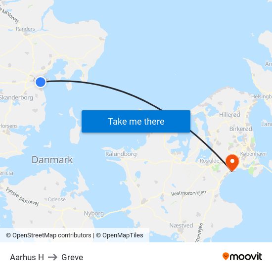 Aarhus H to Greve map