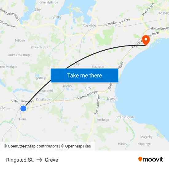 Ringsted St. to Greve map
