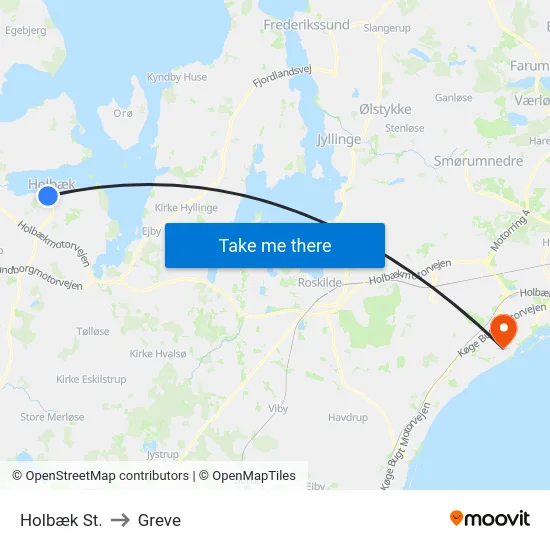 Holbæk St. to Greve map