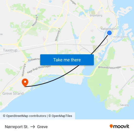 Nørreport St. to Greve map