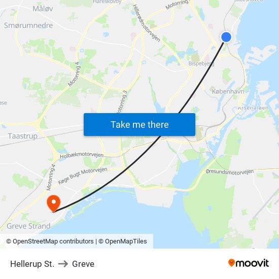 Hellerup St. to Greve map
