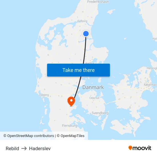 Rebild to Haderslev map