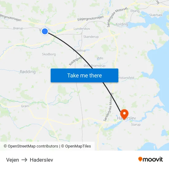 Vejen to Haderslev map