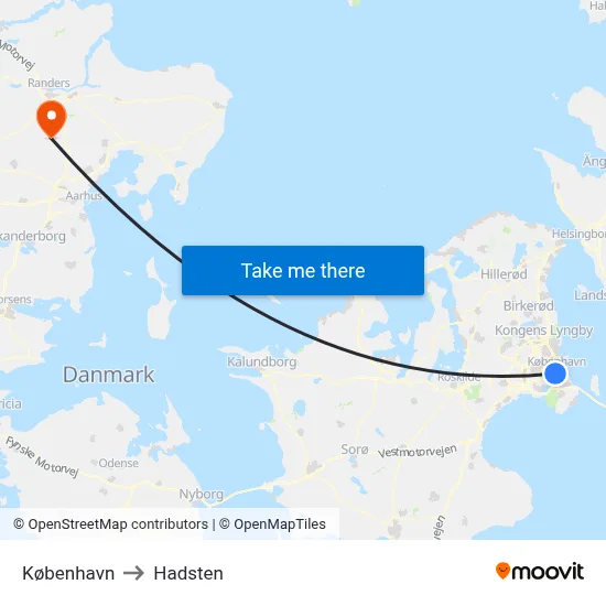 København to Hadsten map