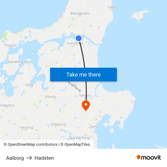 Aalborg to Hadsten map