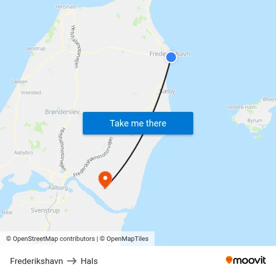 Frederikshavn to Hals map