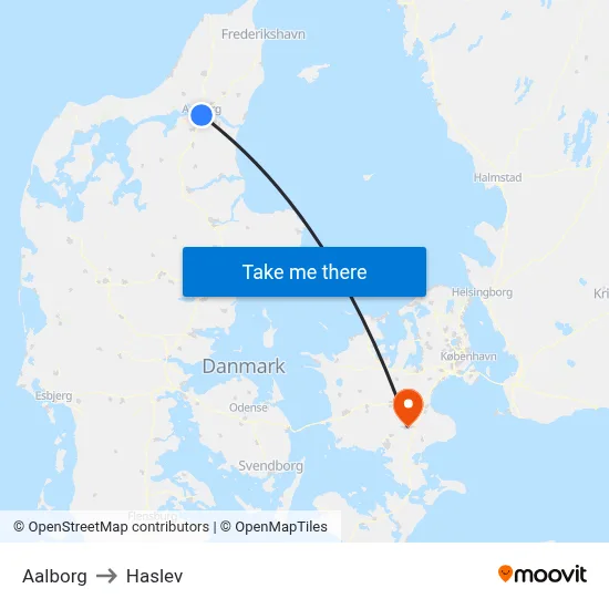 Aalborg to Haslev map