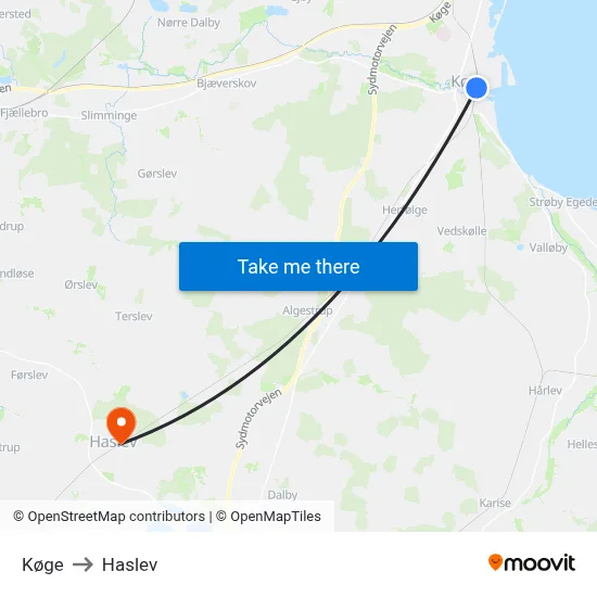 Køge to Haslev map
