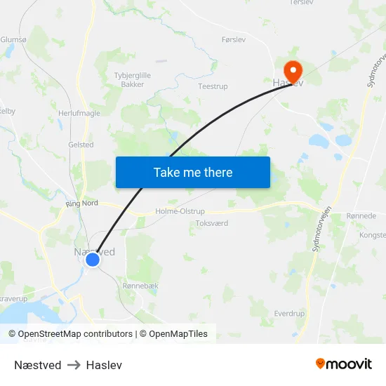 Næstved to Haslev map