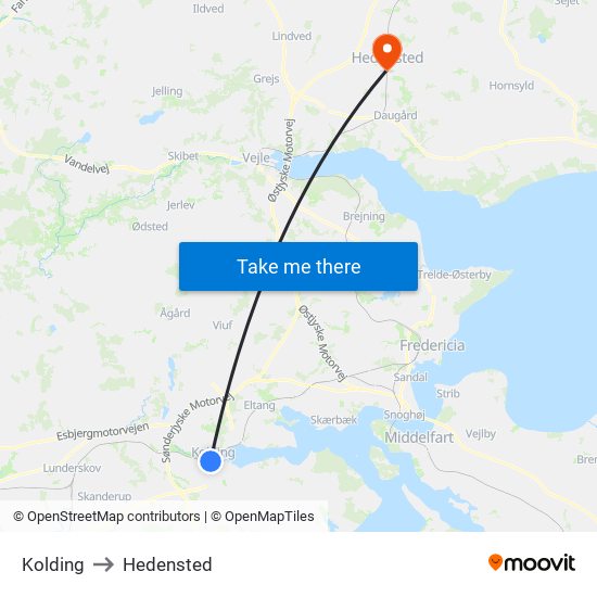 Kolding to Hedensted map