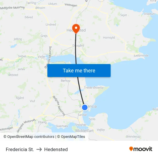 Fredericia St. to Hedensted map