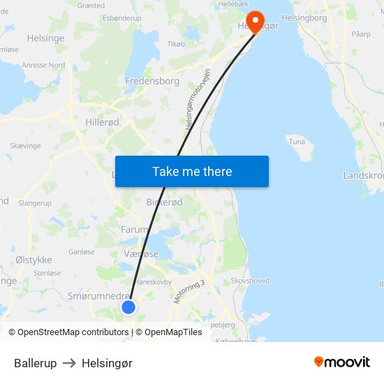 Ballerup to Helsingør map