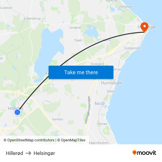 Hillerød to Helsingør map