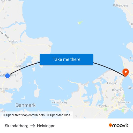 Skanderborg to Helsingør map
