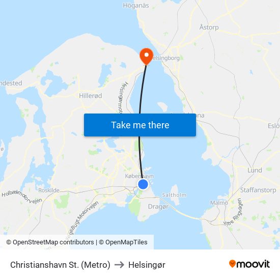 Christianshavn St. (Metro) to Helsingør map