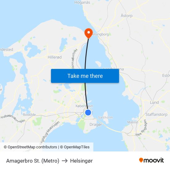 Amagerbro St. (Metro) to Helsingør map