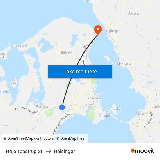 Høje Taastrup St. to Helsingør map