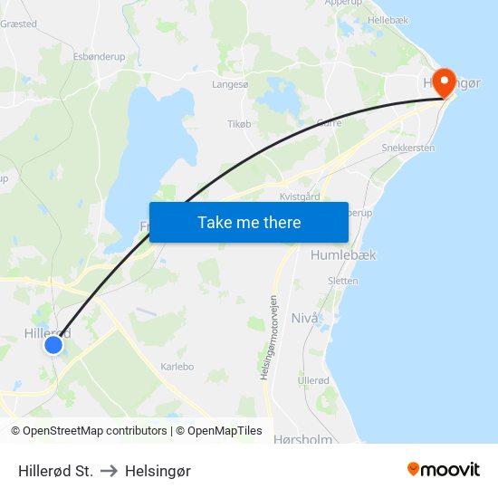 Hillerød St. to Helsingør map