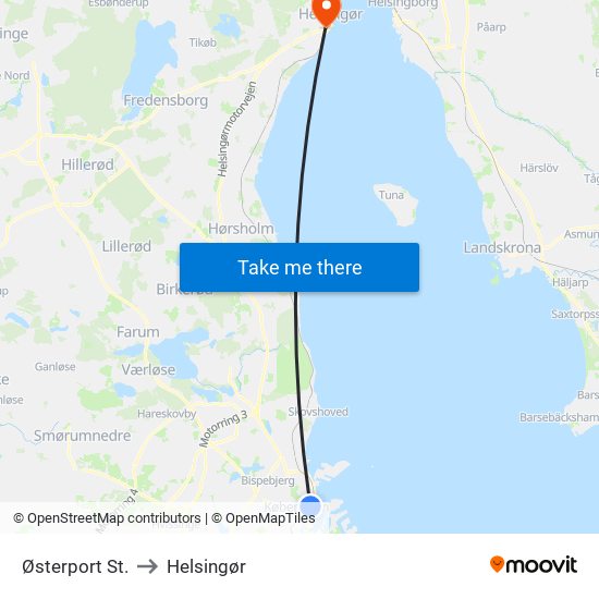 Østerport St. to Helsingør map