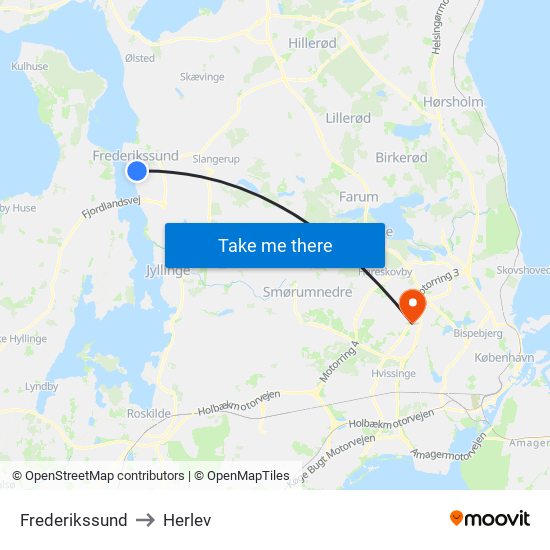 Frederikssund to Herlev map