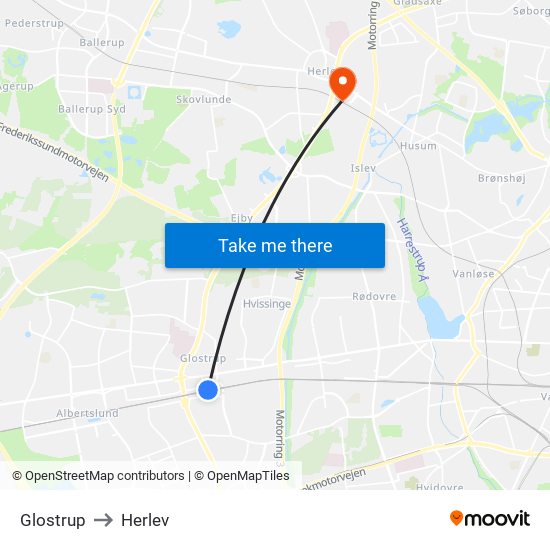 Glostrup to Herlev map