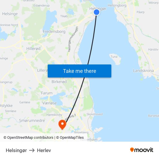 Helsingør to Herlev map