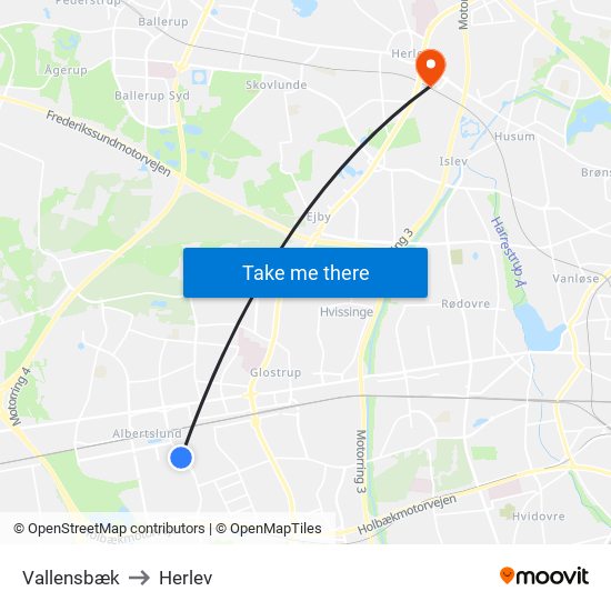 Vallensbæk to Herlev map