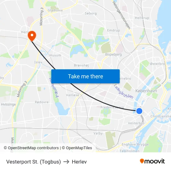 Vesterport St. (Togbus) to Herlev map