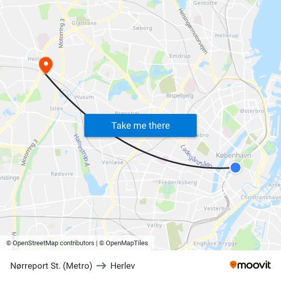 Nørreport St. (Metro) to Herlev map