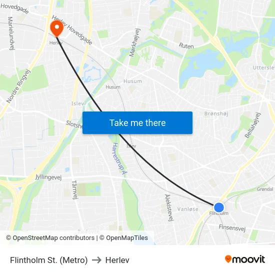 Flintholm St. (Metro) to Herlev map