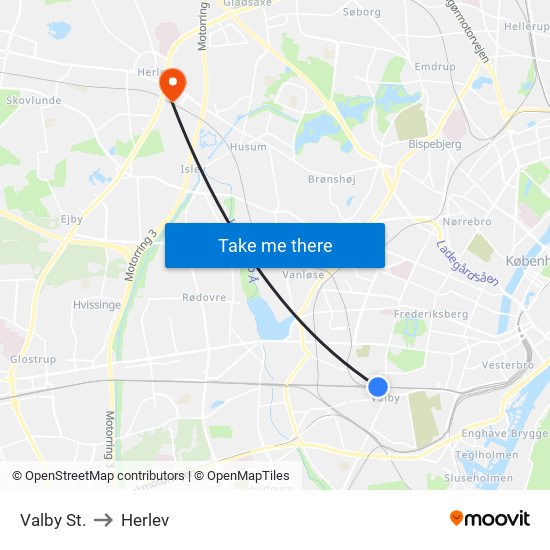 Valby St. to Herlev map