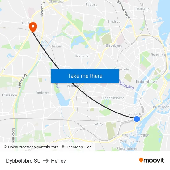 Dybbølsbro St. to Herlev map