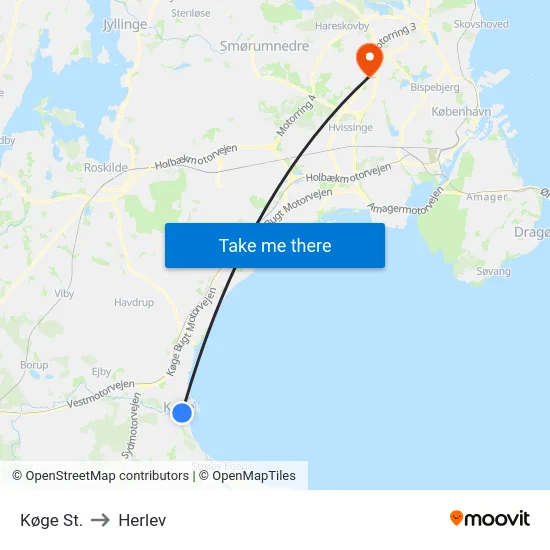 Køge St. to Herlev map