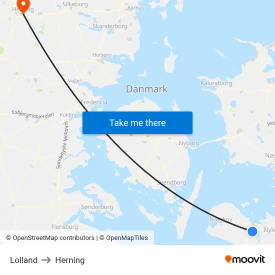 Lolland to Herning map
