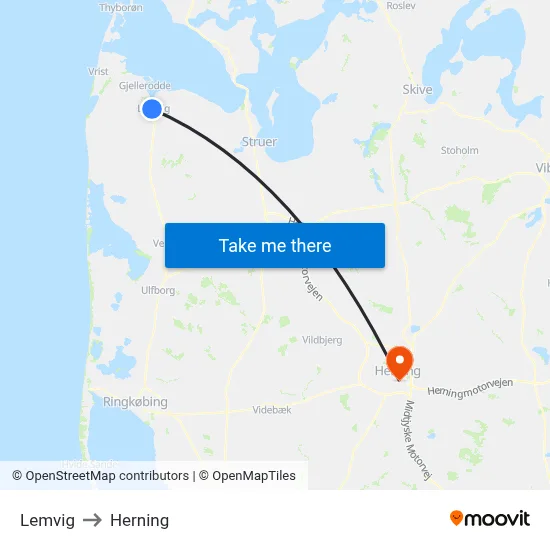 Lemvig to Herning map
