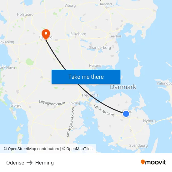 Odense to Herning map