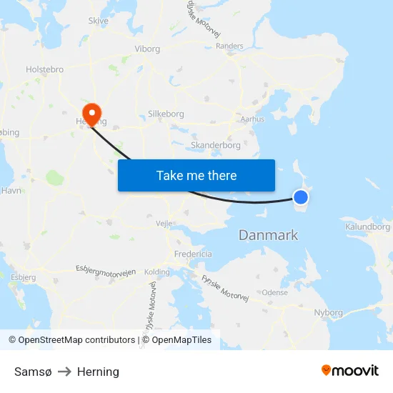Samsø to Herning map
