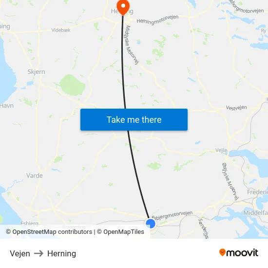 Vejen to Herning map