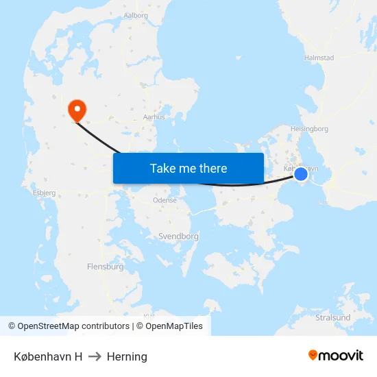 København H to Herning map