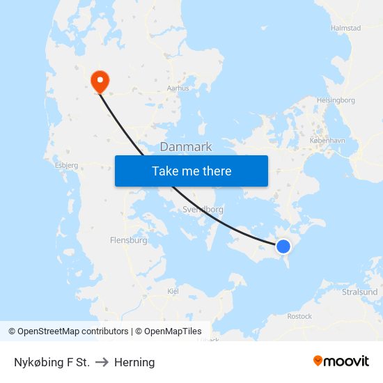Nykøbing F St. to Herning map