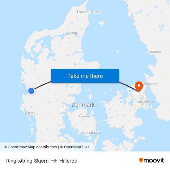 Ringkøbing-Skjern to Hillerød map