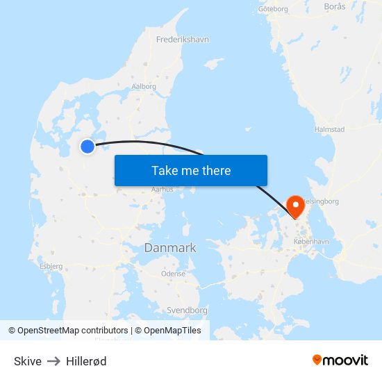 Skive to Hillerød map